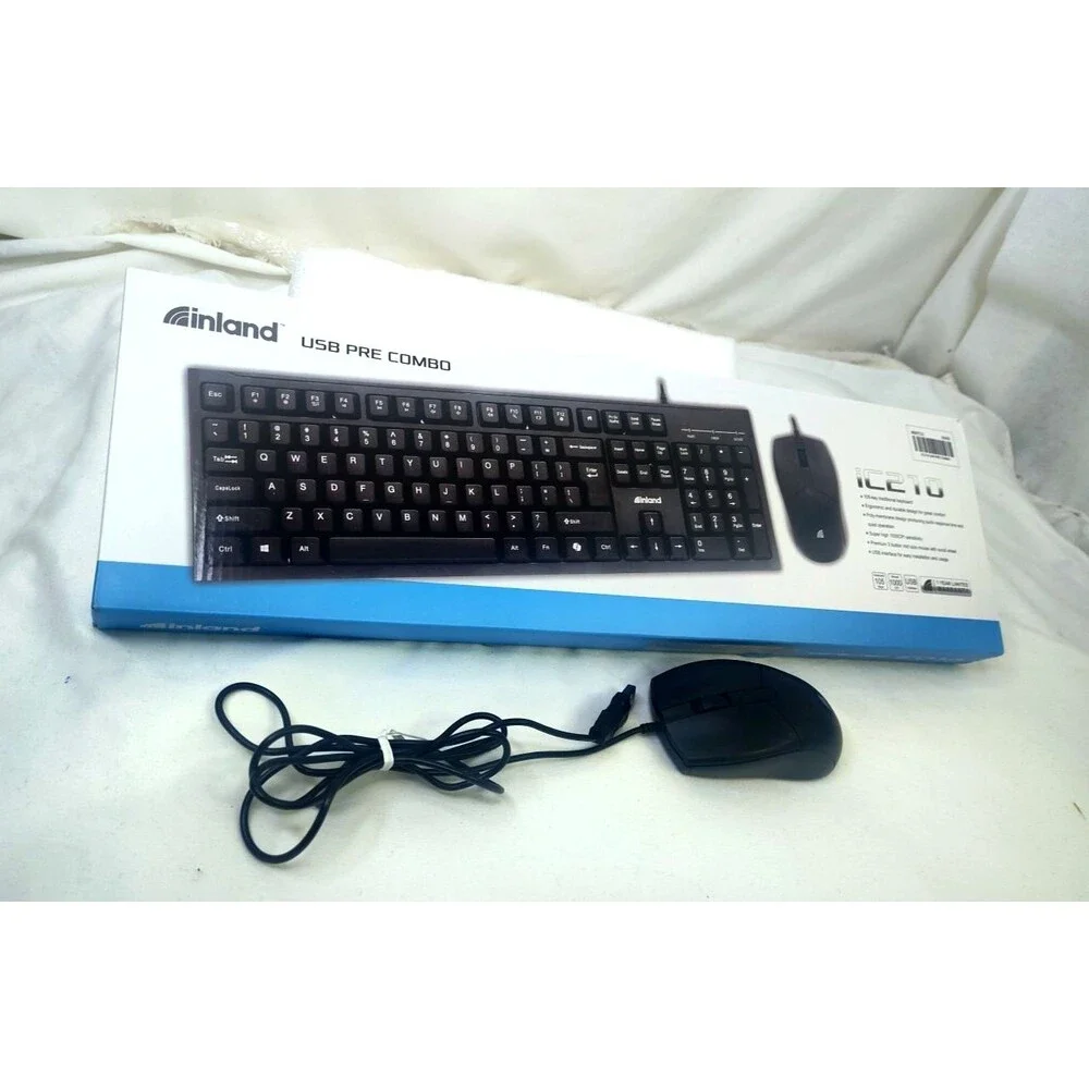 NEW Inland iC210 USB Black Keyboard And Mouse 1000 CPI Combo 105 Keys NIB In Box